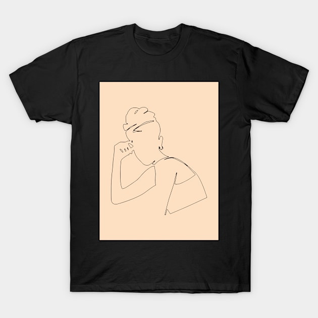Minimal line drawing of young woman, art and collectibles, printable wall art, vintage posters set. T-Shirt by Modern Art